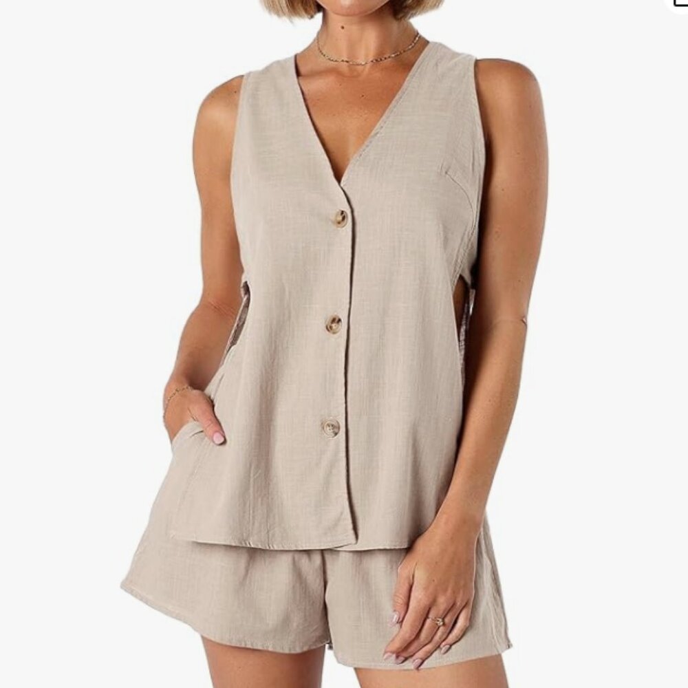 Women's Sleeveless Tank and Short Set in Khaki | Size Small